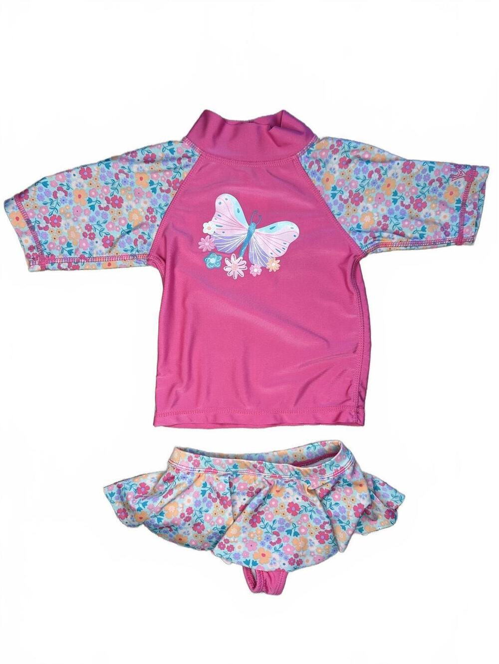 UV Skinz Girls Pink Butterfly Rash Guard Swim Set 3T